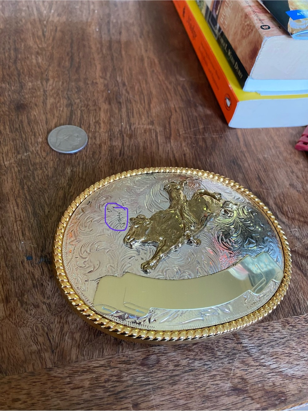 Heavy Gold and Silver Rodeo Bull Decorative Belt Buckle 5” across like New - Picture 8 of 8